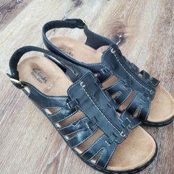 Clarks Womens Bendables Leather Wedge Heel Strappy Sandals  Size 10W