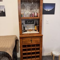 Solid Wood Wine Hutch / Bar Cabinet – Compact & Stylish