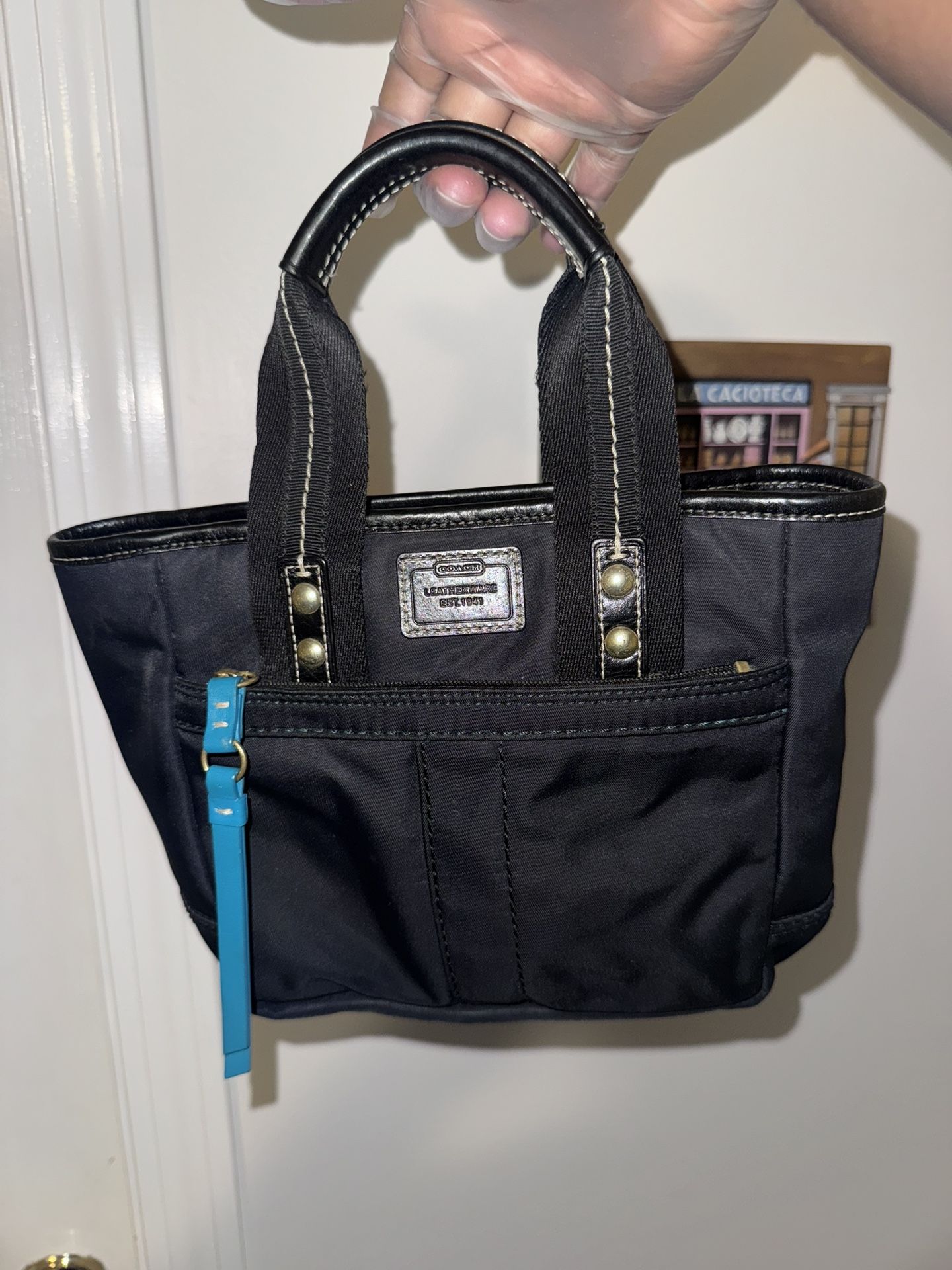 Black Coach Leather Bag With Blue Interior