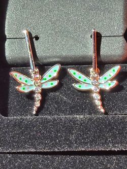 Dragonfly Earrings Moissanite/Enamel 925