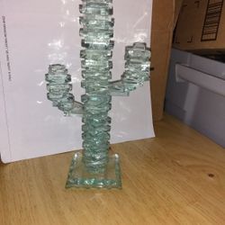 Glass Cut Cactus Sculpture Paperweight 9 Inches Tall