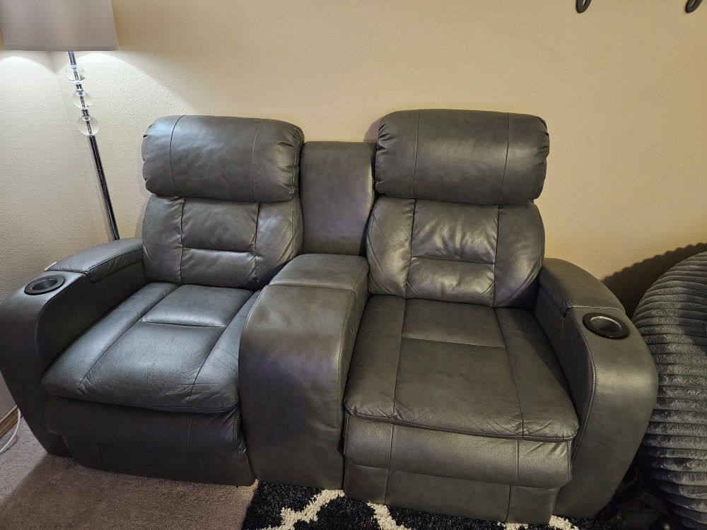 Grey Leather Recliner Couches