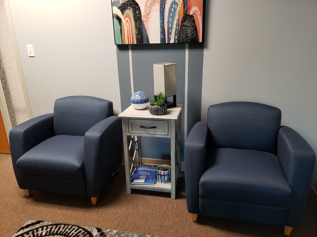 2 Blue Sitting Room Or Office Lobby Chairs