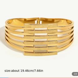 Chunky Golden 18 k gold plated Stainless Steel Bangle For Men Women, Wide Cuff Bracelet 