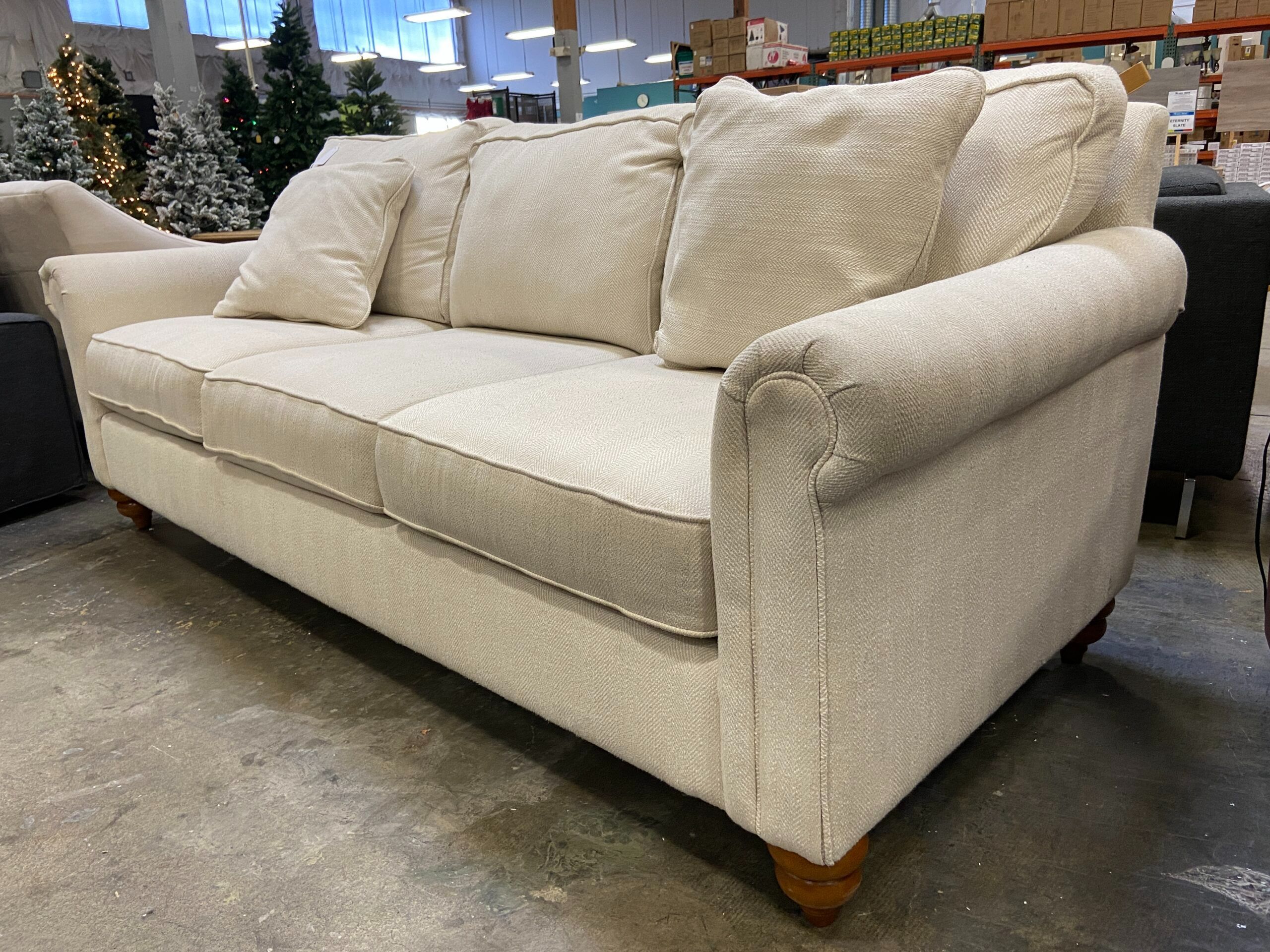 LA-Z-BOY Ivory Upholstered 3 Seat Sofa with Wooden Legs