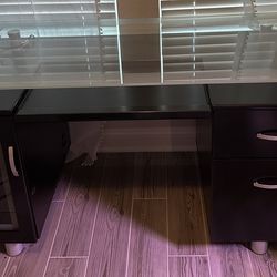 Executive Desk — Realspace Sutton — Black w/ Tempered Glass Top