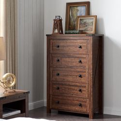 Farmhouse 5 Drawers Dresser Chests for Bedroom, Wood Rustic Tall Chset of Drawers, Dressers Organizer