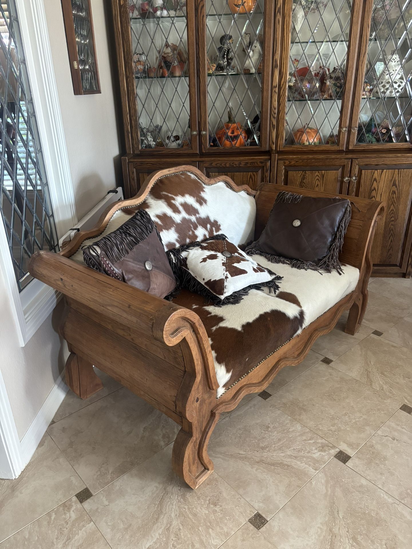 Cow Hide Desk And Love Seat Set