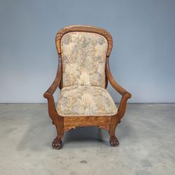 Early 19th Century Handcrafted Large Wood Chair Carved Footed 