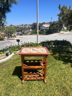 Vintage Wood Side Table with Tile Top