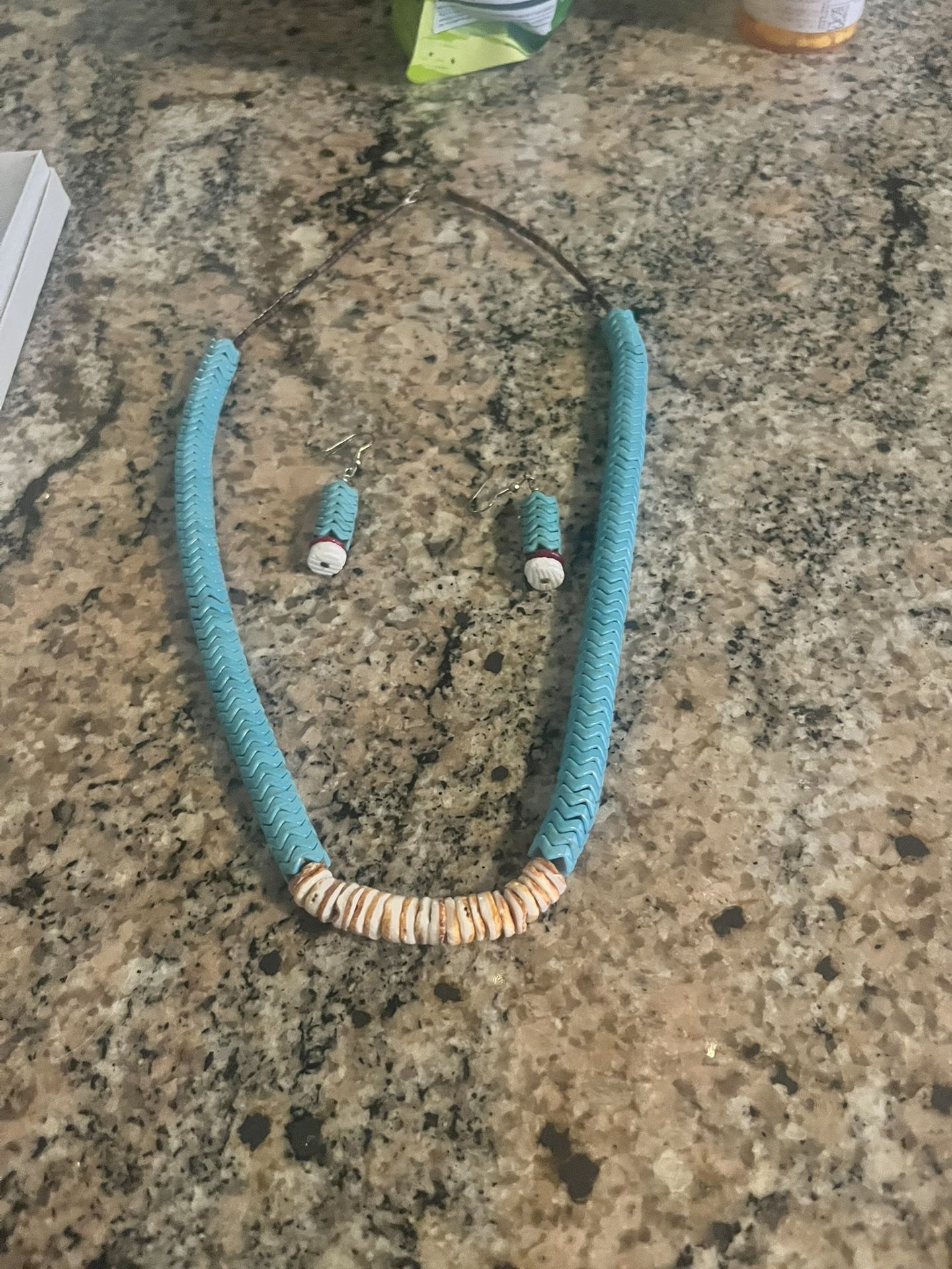 Native American handmade Heishi necklace and earring set