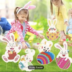 6 Pack Easter Yard Sign Outdoor Decorations Waterproof Bunny Easter Sign