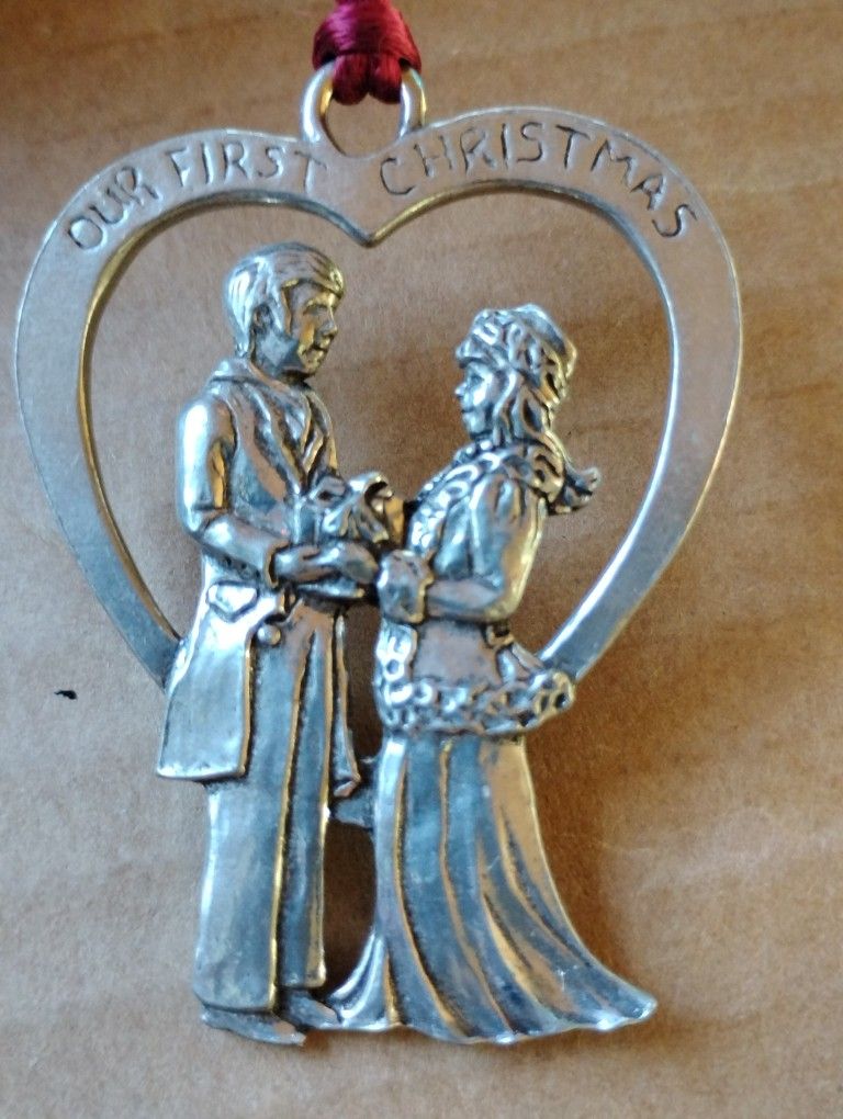 Seagull Vintage First Christmas Victorian Wedding Marriage Bride Groom Love Pewter Ornament