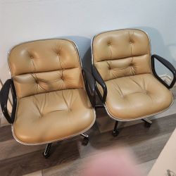 Charles Pollock for Knoll Tan Leather Rolling Chair