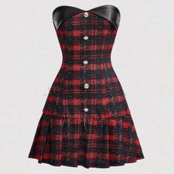 Red Plaid Mini Dress Size XS NEW