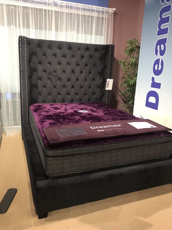 New Black Velvet Bed Frame Queen King Cal Mattress Set New Black Velvet Bed Frame Queen King Cal Mattress Set Sold Separately Box Spring Required