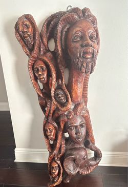 Large Hand-Carved Wood  Wall Sculpture
