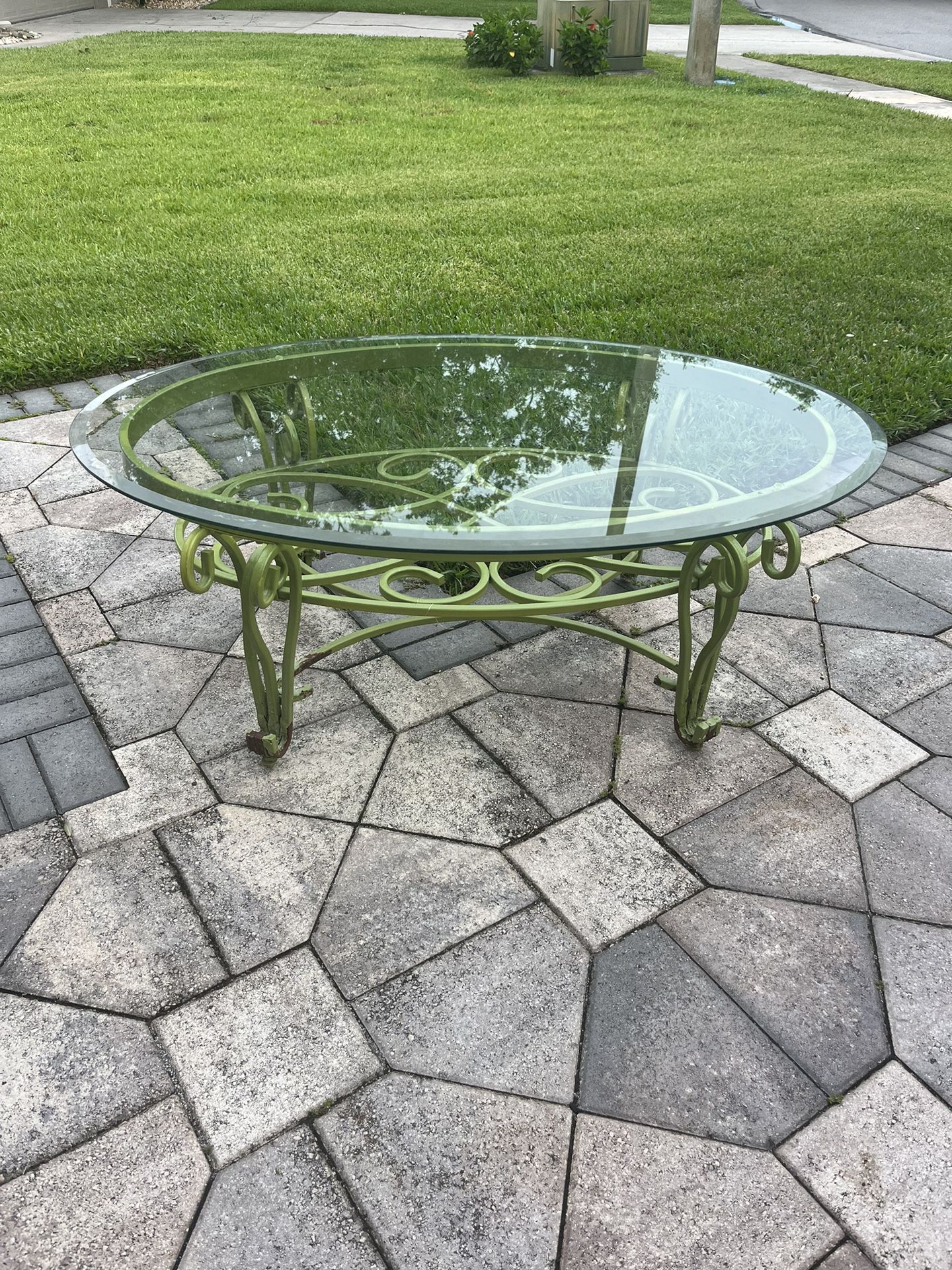 Vintage Cast Iron Glass Outdoor/Indoor Coffee Table 