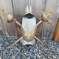 Vintage Decorative Medieval Armor Set with Swords and Helmet