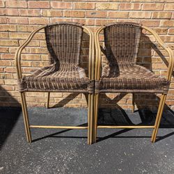 Two Rattan Bamboo Patio High Chairs 