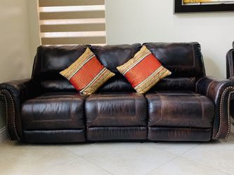 Top Grain Leather Reclining Sofa in Brown (2 pc set)