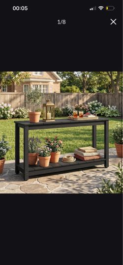 Black Outdoor Wood Console Table with Shelf
