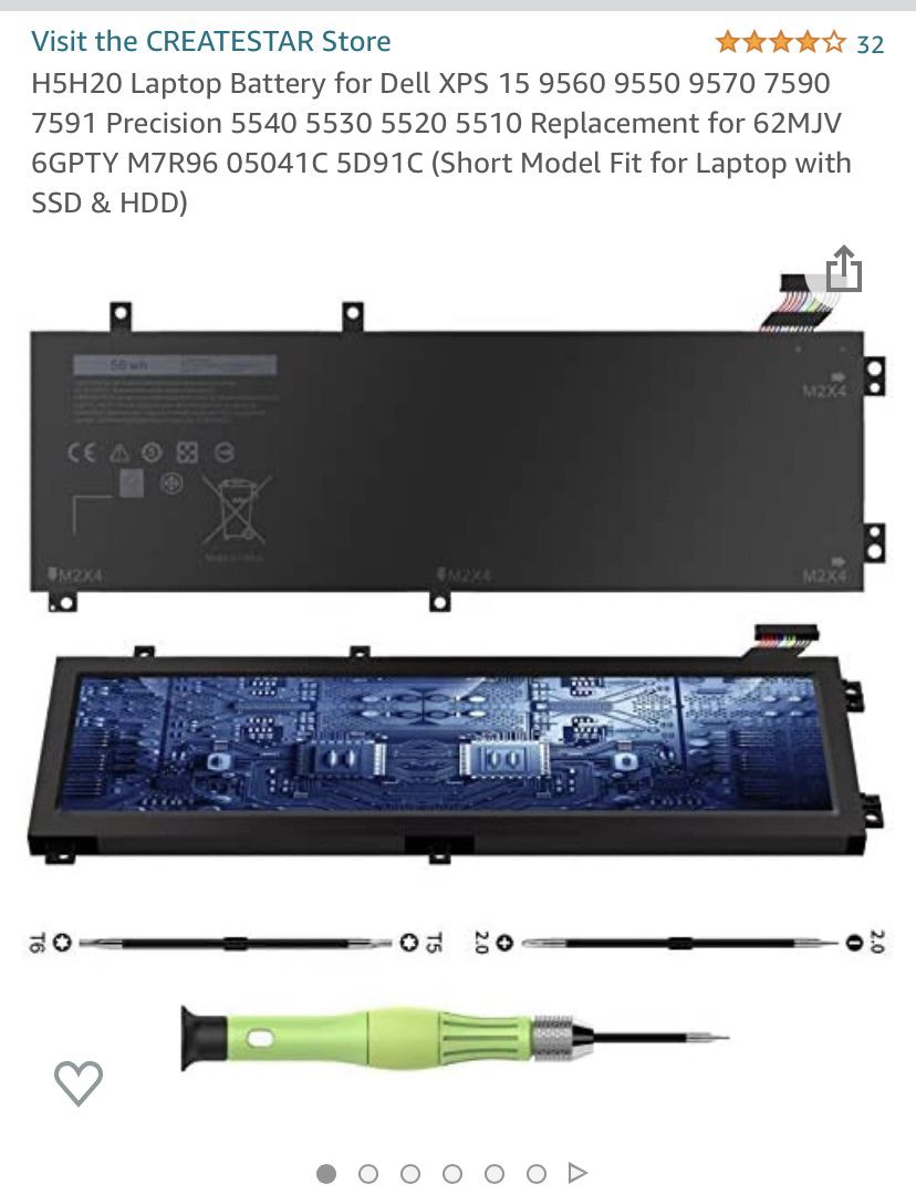 Laptop Battery. Dell H5H20 (check Photo 1 For All Models Compatible)