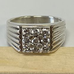Sterling Silver  925 Men Ring 9 Zircon Inlaid1.8 Ct Square Size 11.75   9.7Grams