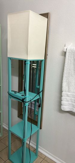 Teal Floor Lamp with Shelves and USB Ports
