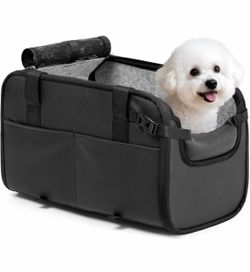 Large Dog Car Seat for Center Console (Width9.5in) Fits 10-18lbs, Anti-Slip Puppy Cat Travel Portable Booster Seat, Luxury Pet Car Bed Carseat PU Leat
