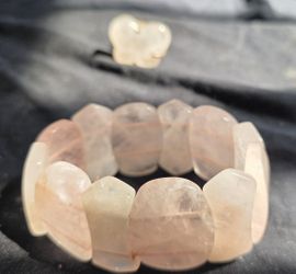 Rose Quartz Bracelet And Butterfly Ring Set