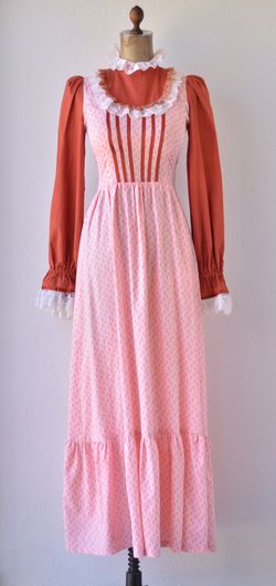 70s Vintage Gunne Sax Style Prairie Dress, Pink & Rust Red Calico ...