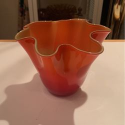 Fluted Red And Green Art Glass Decorative Bowl