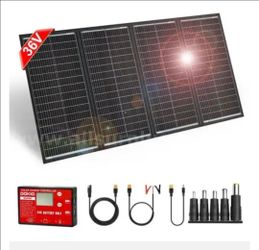 DOKIO 300W 36V Portable Foldable Solar Panel Kit Compact 19x37in Design 15.21lb with Standalone Controller and USB
