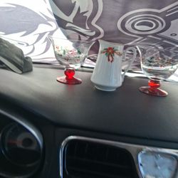 POINSETTIAS AND RIBBONS Creamer With Pfaltzgraff Winterberry Wine Goblet