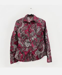 Talbots Blouse Womens 2 Petite Paisley Print Button Career Sateen Stretch Pink