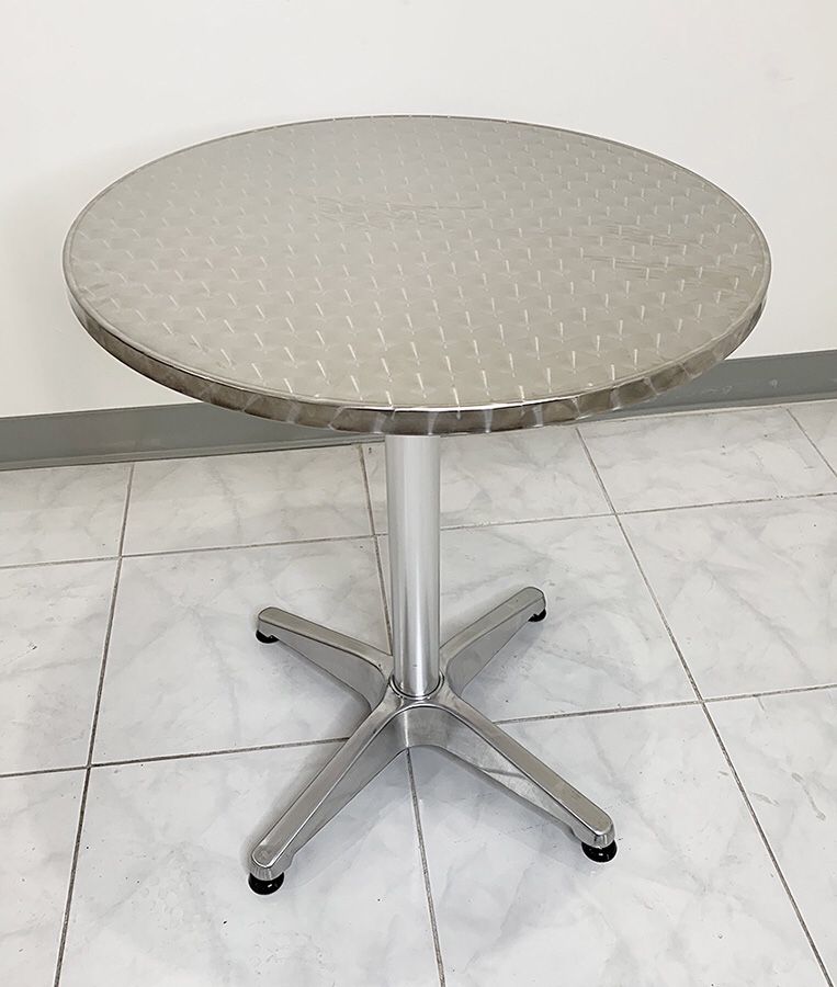 (NEW) $20 Aluminum 24” Round Table Stainless Steel Top with Base Indoor Outdoor, Height 27”