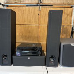 stereo system with speakers and subwoofer