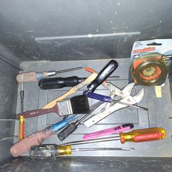 Step stool tool box with tools