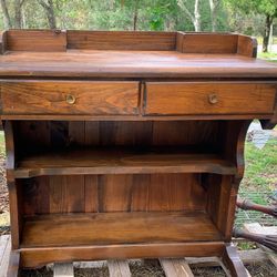 Antique Desk With 2 Drawers And 2 Storage Shelves 