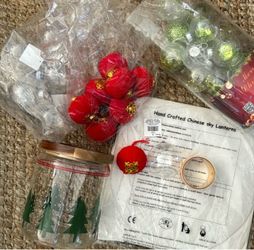 CHRISTMAS ORNAMENTS, COOKIE JAR, RIBBON, CHINESE SKY LANTERN