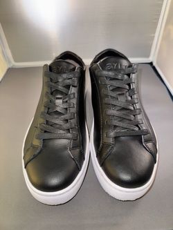 BYLT Basics Men’s Size 9 Black Leather Sneakers White Sole Low Top Casual Clean