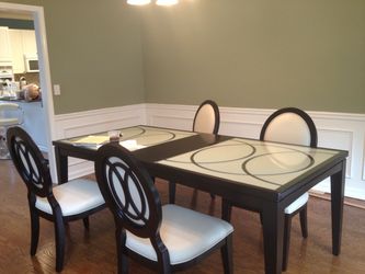 Dining table set with 8 chairs and extension leaf