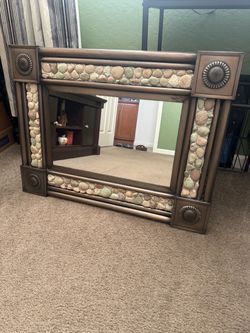 Decorative Wall Mirror with River Stone Frame