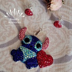 Sterling Silver 925 Stich Pendant And Earrings Set 