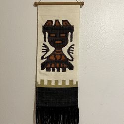 Vintage wall wool tapestry, South America, 1970s / textile hanging aztec boho chic bohemian folk rug modern mexico incas maya