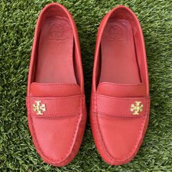 Tory Burch Flats Genuine Leather Moccasins Red and Gold Women’s 7.5 (Preowned)