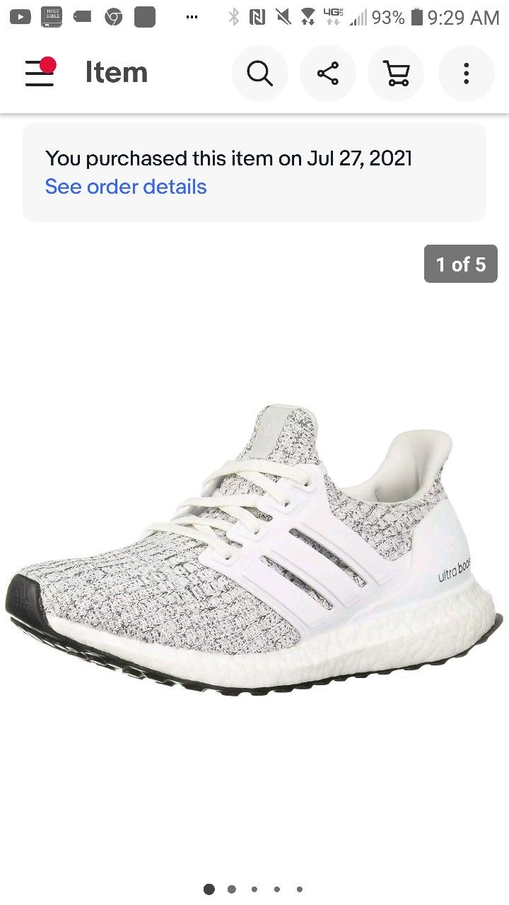 NWOT Adidas Womens Ultra Boost Low Top Lace Up Running Shoes, White, Size 5.0