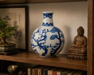 Vintage Seymour Mann 'China Blue' Fine Porcelain Floral Vase - 10" Chinoiserie Decor"