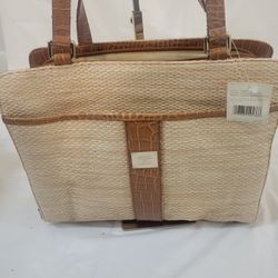 Liz Claiborne Shoulder Bag Hand Bag Purse Built in Organizers Brown & Ivory